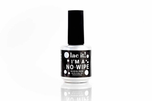 La finition gel I’m a No Wipe de Lac It! est le top coat parfait pour une brillance éclatante et durable, sans couche collante.